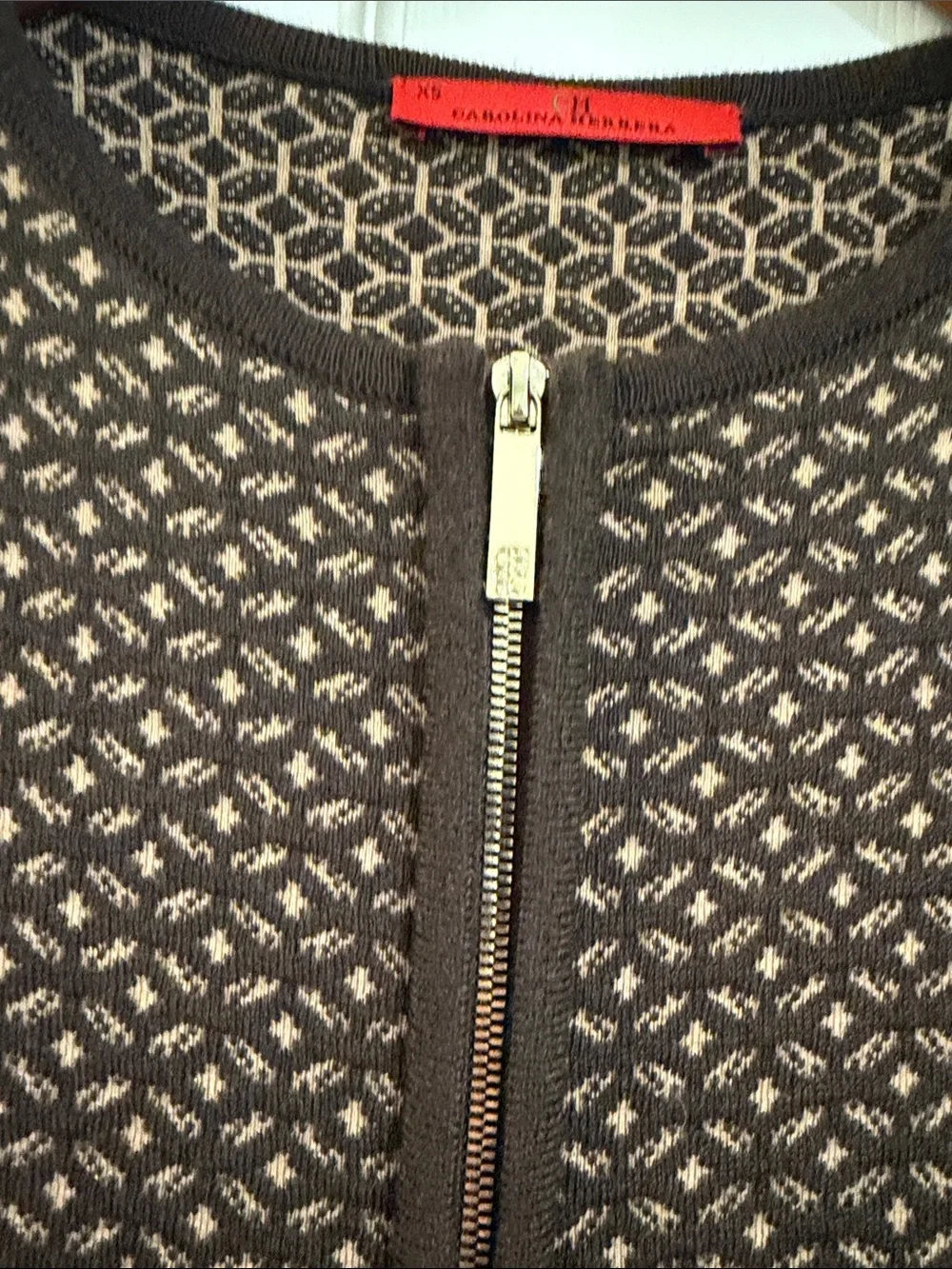 Carolina Herrera Brown Patterned Long-Sleeve Zip Dress